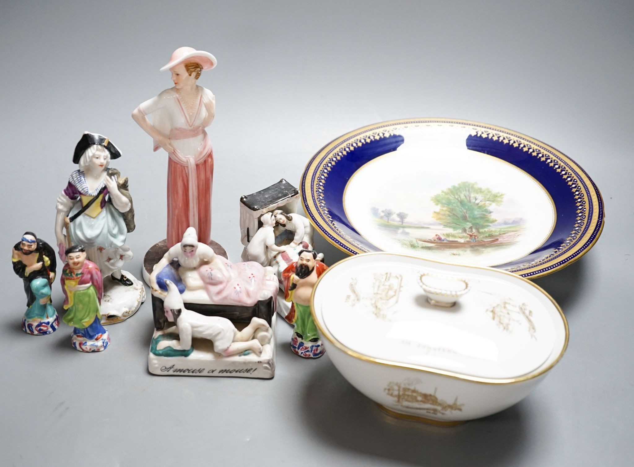 A set of twelve Chinese miniature porcelain figures, tallest 8cm, other ceramic figures, etc.